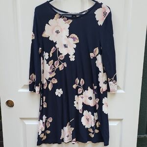 Bobbie Brooks size large Dark Navy Floral Dress – Long Sleeve Above-Knee Style